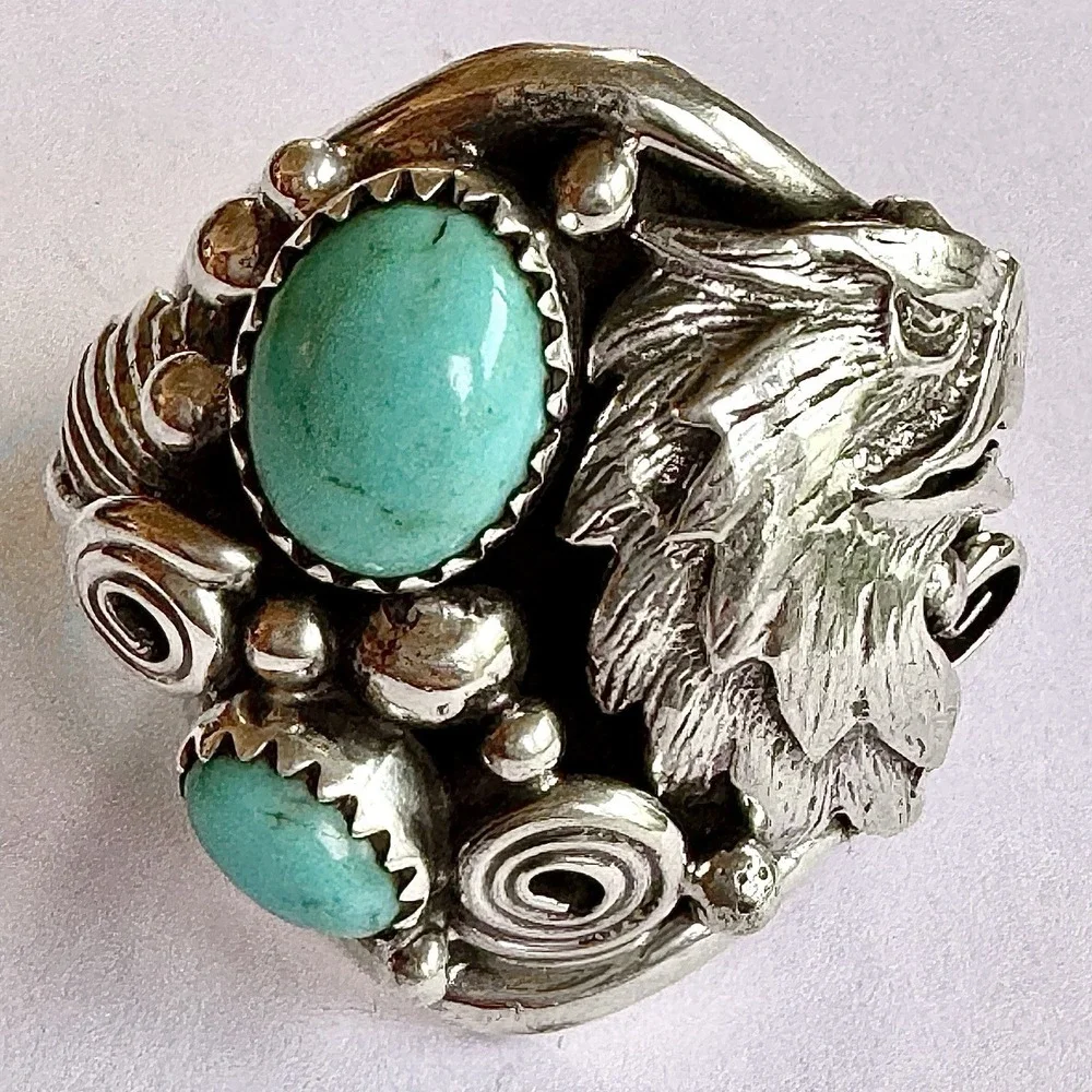 Navajo Eagle Turquoise Mens Ring Sz 12 Sterling Signed‎ DM Native American USA
